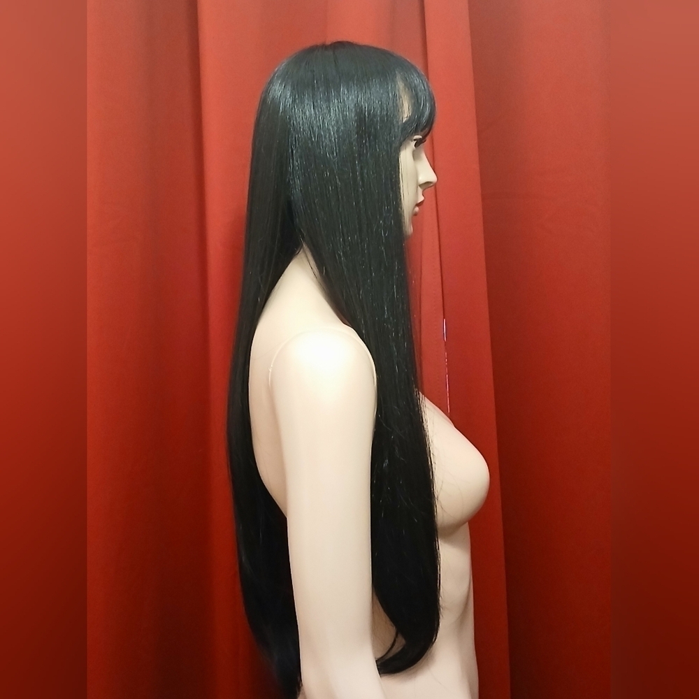 Black Synthetic Fiber 30" Lace Front Wig with Bangs - Picture 5 of 14